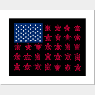 Baby Turtles American Flag Costume Gift Posters and Art